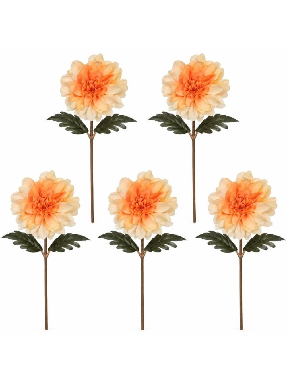 Orange Peach Cream Dahlia Mum Artificial Flower Stems Set of 5 15 Inch